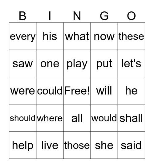 Sight Word Bingo- Fall Bingo Card