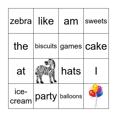 The Zebras' PArty Bingo Card