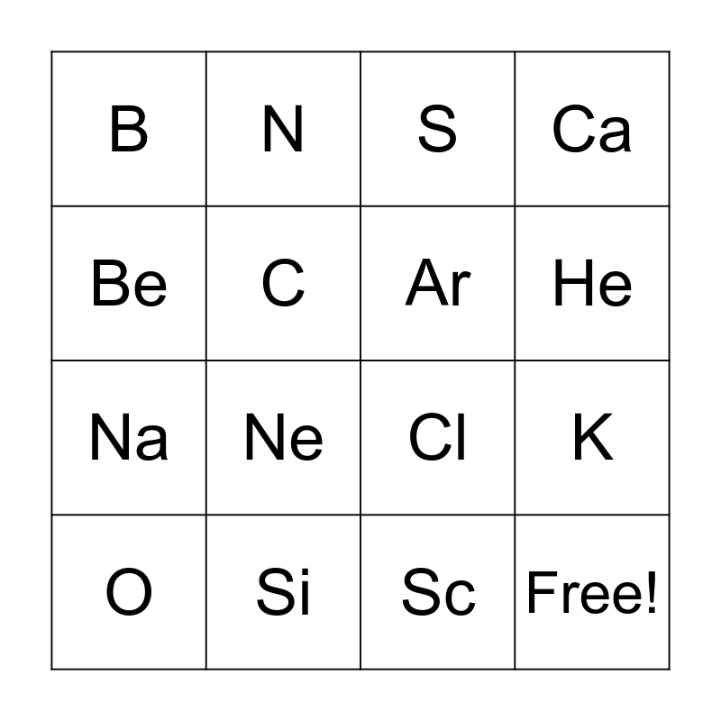 Bingo Tabela periódica Bingo Card