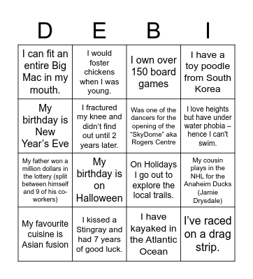 FUN FACTS Bingo Card