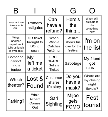 Outfest 2022 Bingo Card