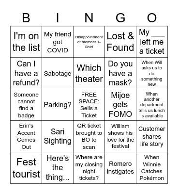 Outfest 2022 Bingo Card