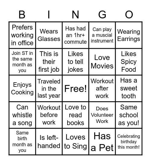 Get to Know You Bingo Card