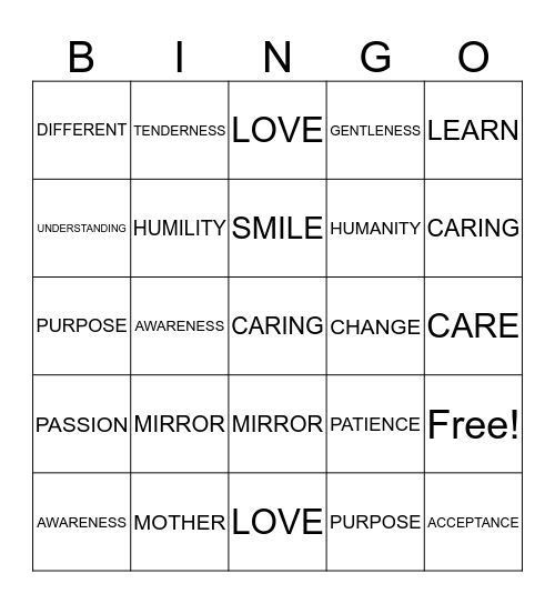 Compassion Bingo Card