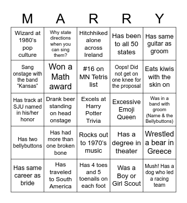 Josh & Mary are Getting Married Bingo Card