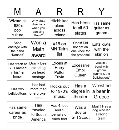 Josh & Mary are Getting Married Bingo Card