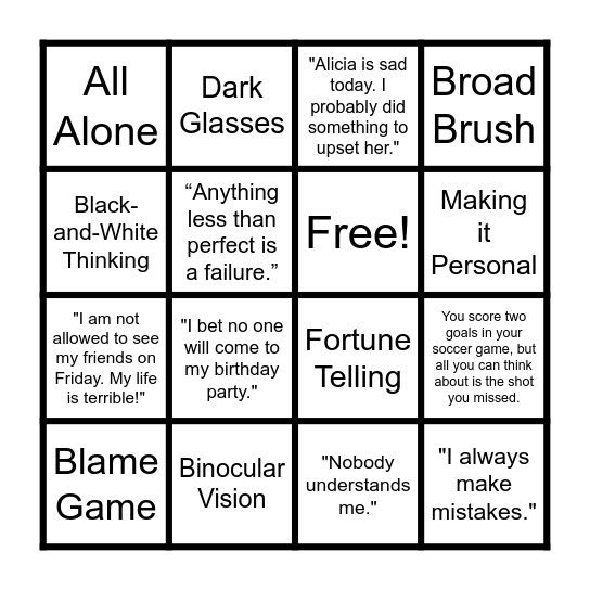 Thinking Traps Bingo Card