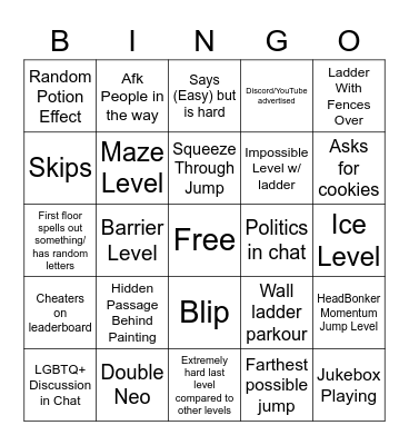 Hypixel Housing Parkour Bingo Card