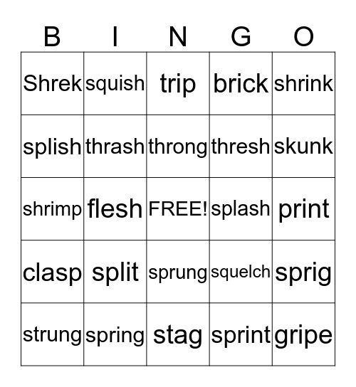 3-letter blends (some 2-letter) Bingo Card