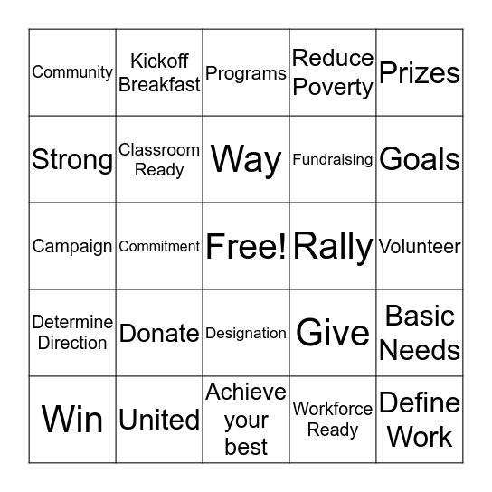 United Way Bingo Card