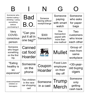 Food Lion Bingo Card