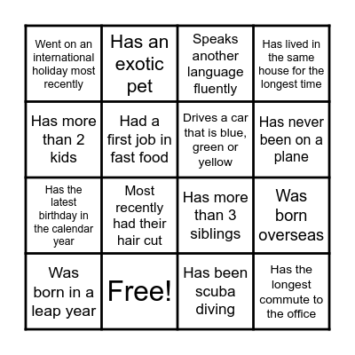 AR Team Bingo Card