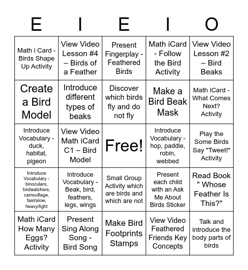 FEATHERED FRIENDS Bingo Card