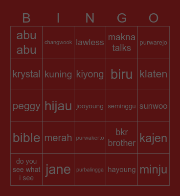jongwon Bingo Card