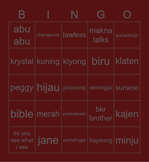 jongwon Bingo Card