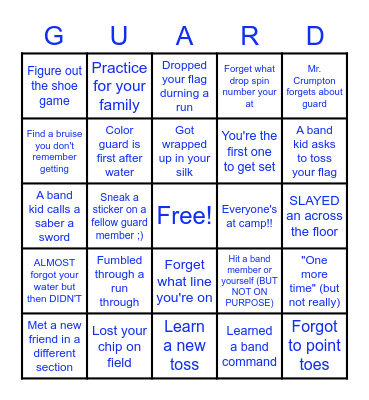 Color Guard BINGO! Bingo Card