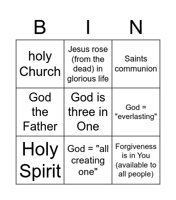 I Believe - The Creed Bingo Card
