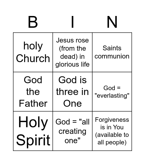 I Believe - The Creed Bingo Card