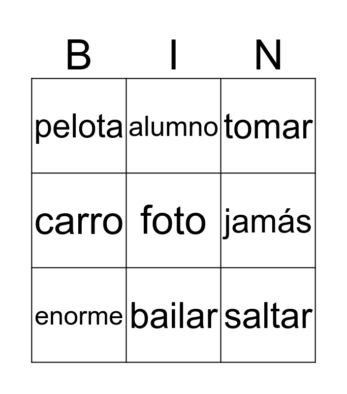 Sinónimos Bingo Card