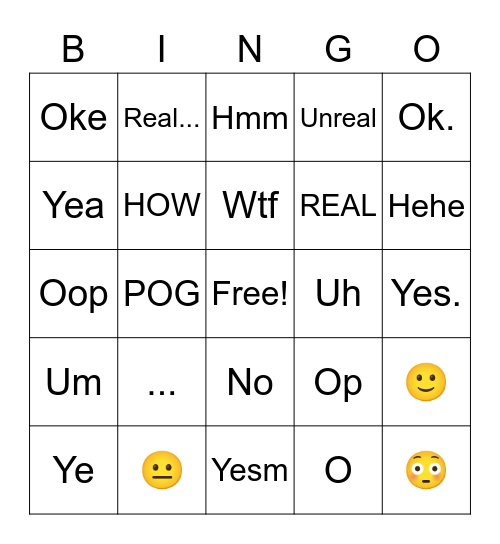 one word kat responses Bingo Card