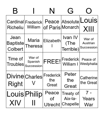 Age of Absolute Monarchs Bingo Card