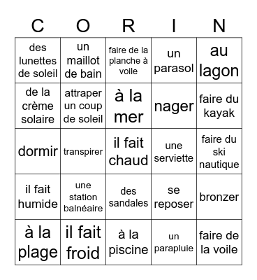 French summer vacation Bingo Card