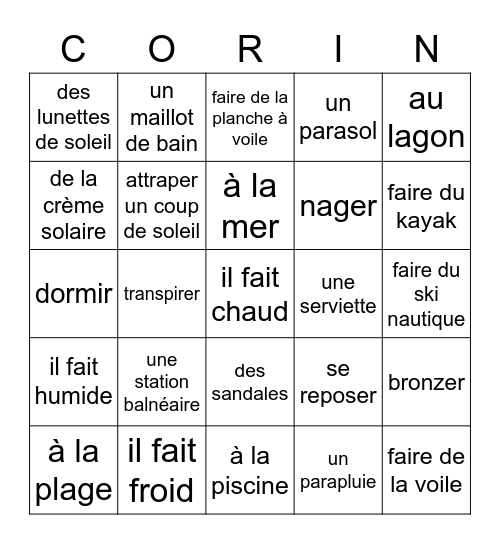 French summer vacation Bingo Card