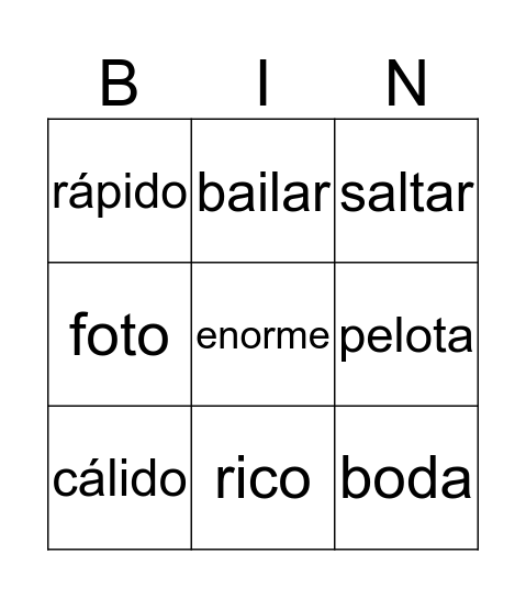 Sinónimos  Bingo Card