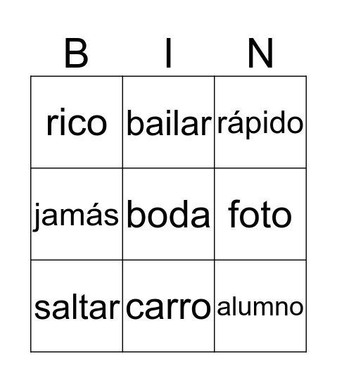 Sinónimos  Bingo Card