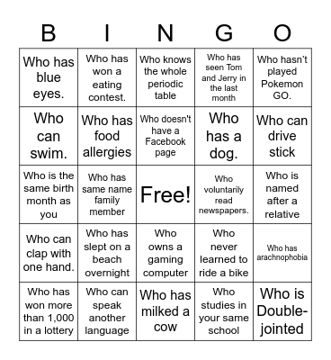 Find a Person Bingo Card