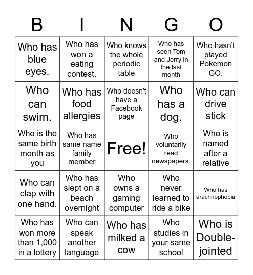 Find a Person Bingo Card