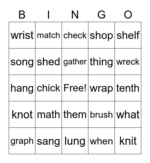 Consonant Digraphs Bingo Card