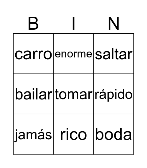 Sinónimos  Bingo Card