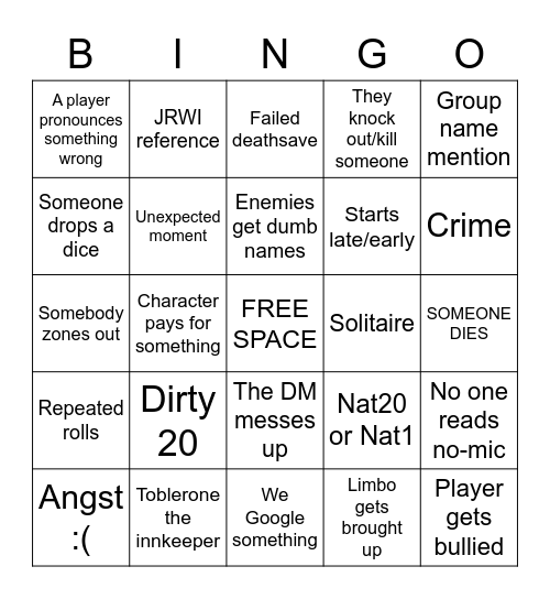 Cas-paign bingo #2 Bingo Card