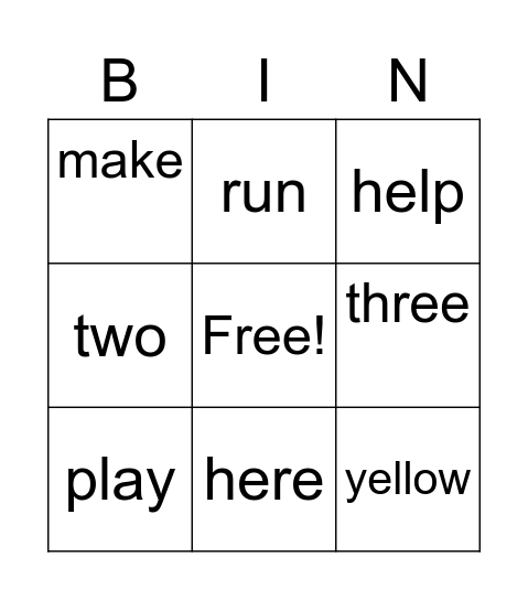 Sight Word Set 4 Bingo Card