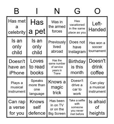Networking Bingo Card