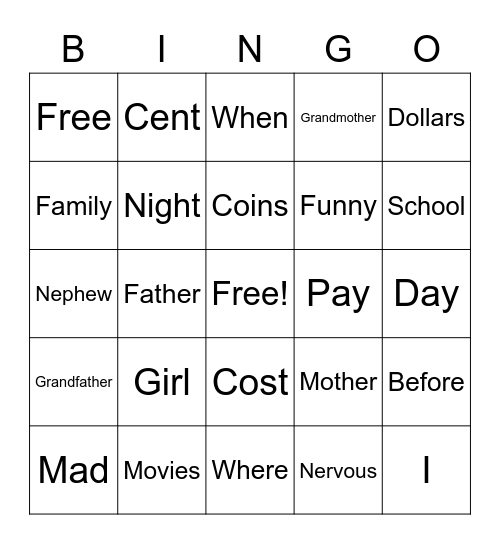 Untitled Bingo Card