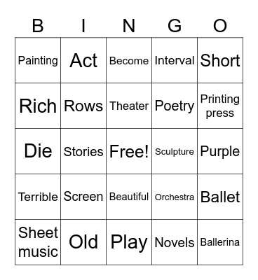 Vocabulary Unit 3 Bingo Card