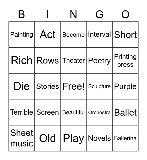 Vocabulary Unit 3 Bingo Card