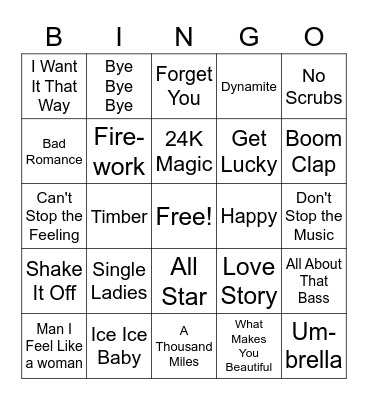 Singo Bingo POP Bingo Card
