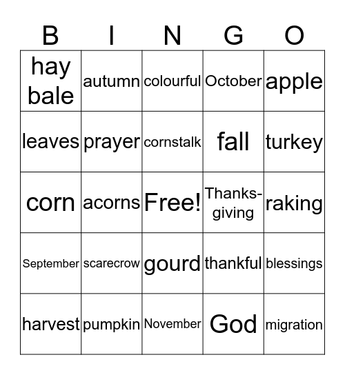 FALL HARVEST BINGO Card