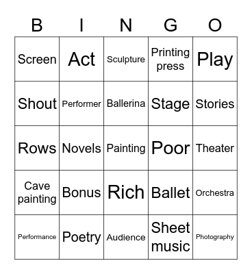 Vocabulary about art Unit33 Bingo Card