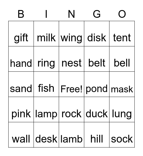 CVCC WORDS BINGO Card