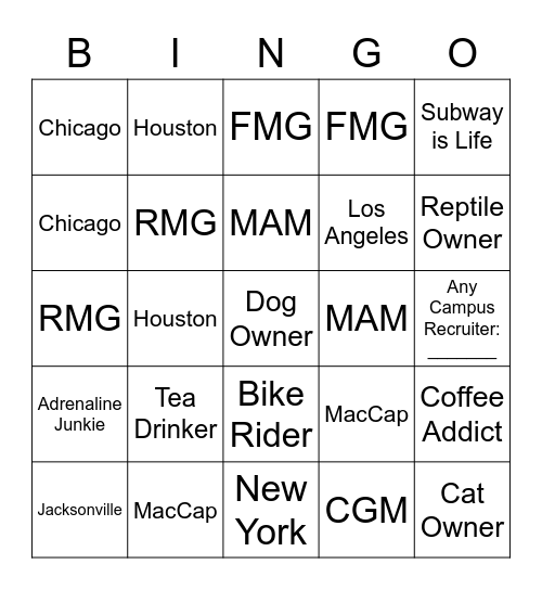 Orientation Bingo Card
