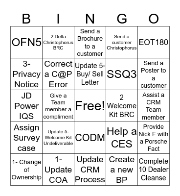 2015 CRM Customer Service Week Bingo Card