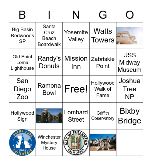 California Landmarks Bingo Card