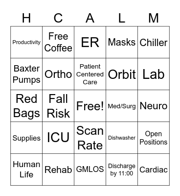 HCA Florida Lake Monroe Hospital Bingo Card