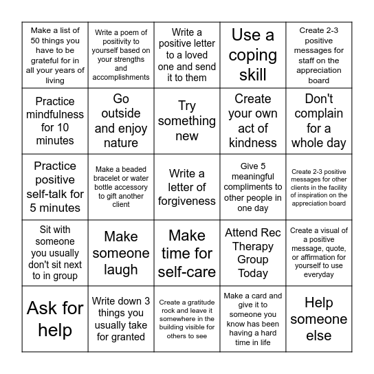 RVC Gratitude & Acts of Kindness Bingo Card