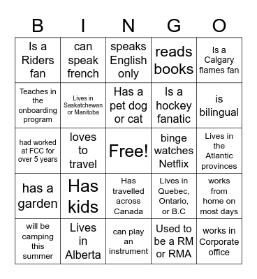 Performance and Sales Team building Bingo Card