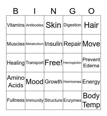 Protein Bingo Card